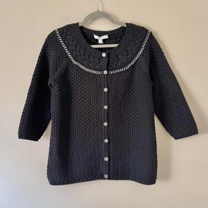 NWT Vintage Black Knit Cardigan Silver Chain Liz Claiborne Medium
